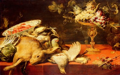 Asetelma eläimillä ja hedelmillä (öljy tammilevylle) tekijältä Frans Snyders or Snijders