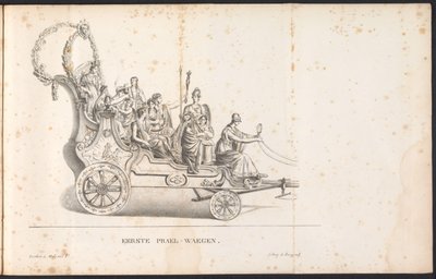 Ensimmäinen kelluminen kulkueessa Saint Rumboldille, 1825 Ensimmäinen Prael-waegen (otsikko esineessä) tekijältä Frans Vervloet