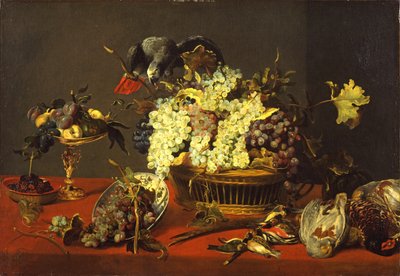 Asetelma harmaan papukaijan kanssa, n. 1630 tekijältä Frans and workshop Snyders