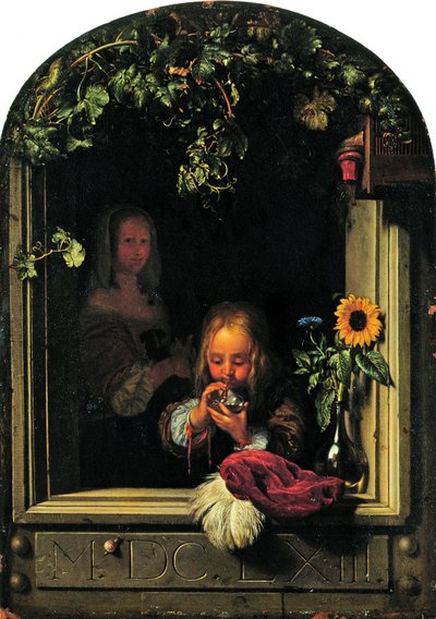 Poika puhaltaa kuplia tekijältä Frans van Mieris the Elder