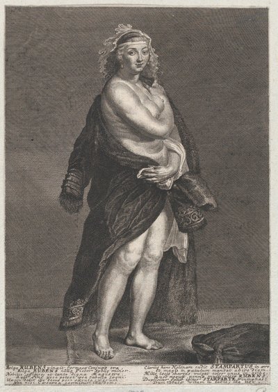 Muotokuva Helena Fourmentista, Rubensin toisesta vaimosta, turkki olkapäillään, 1728., 1728 tekijältä Frans van Stampart