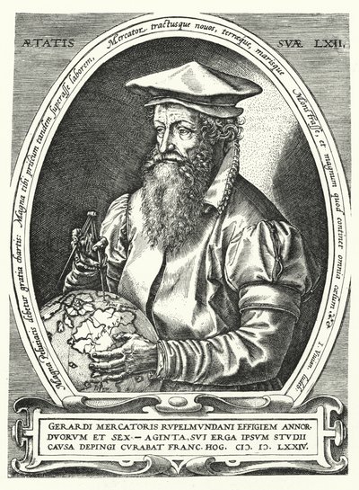 Gerardus Mercator, flaamilainen kartografi, maantieteilijä ja kosmografi (kaiverrus) tekijältä Franz (after) Hogenberg