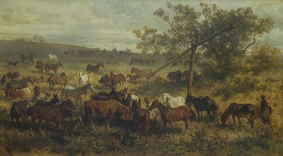 Hevoset kourun luona, 1800-luku tekijältä Franz Adam
