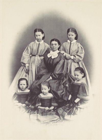 [Istuvan naisen muotokuva viiden tytön ympäröimänä, istuva ja seisova], 1850-60-luku. tekijältä Franz Antoine