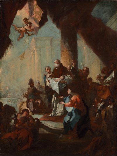 Luonnos "Kristuksen esittäminen temppelissä" (Pyhän Ulrichin kirkko, Wien), noin 1750 (öljy kankaalle). tekijältä Franz Anton Maulbertsch