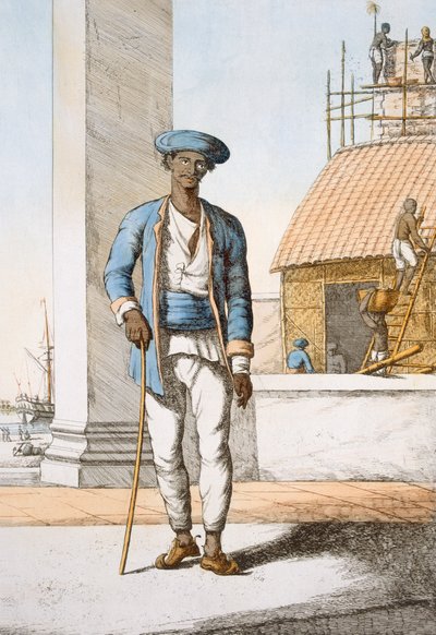 Merimies, teoksesta "Hindut, tai niiden tapojen, pukujen ja seremonioiden kuvaus", n. 1808-1812 (värillinen etsaus) tekijältä Franz Balthazar Solvyns