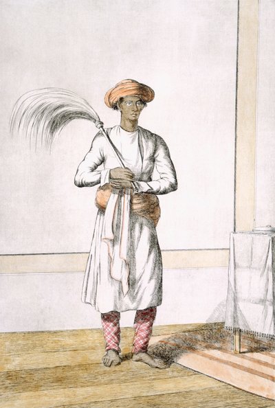 Vispiläinen, teoksesta "Hindut, tai niiden tapojen, pukujen ja seremonioiden kuvaus", n. 1808-1812 (värillinen etsaus) tekijältä Franz Balthazar Solvyns