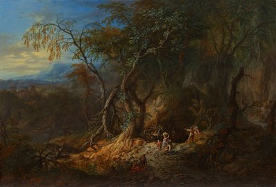 Metsämaisema, jossa avoin näkymä vasemmalla tekijältä Franz Christoph Janneck