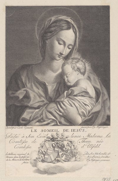 Neitsyt ja lapsi, Kristus-lapsi nukkumassa sylissään Le Sommeil de Jesus, 1743-1807. tekijältä Franz Gabriel Fiessinger