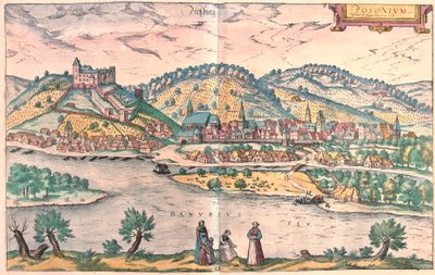 Bratislava = Presbourg, Slovakia (kaiverrus tekijältä Franz Hogenberg