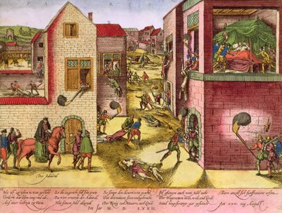 Admiraali Gaspard II de Coligny (1519-72) kuoli Pyhän Bartolomeuksen verilöylyn aikaan vuonna 1572 (ks. bw 158612) tekijältä Franz Hogenberg