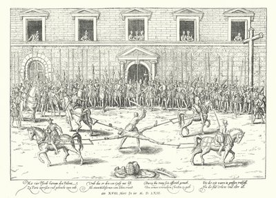 Jean de Poltrotin teloitus Guisen herttua Franciscuksen murhasta, Pariisi, 1563 tekijältä Franz Hogenberg
