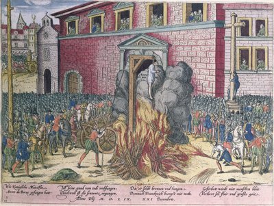 Anne du Bourgin (1521-59) hirttäminen Place de Greve, 23. joulukuuta 1559. tekijältä Franz Hogenberg