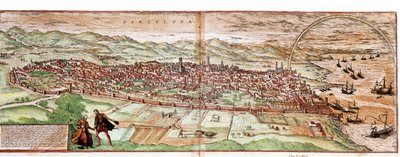 Barcelonan kartta - Espanja (kaiverrus tekijältä Franz Hogenberg