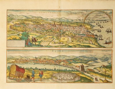 Georg Braunin kartta Barcelonasta ja Ecijasta maailman kaupungeista tekijältä Franz Hogenberg