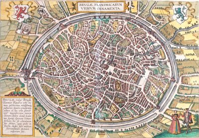 Bruggen kartta (Brugae), Belgia (etsaus tekijältä Franz Hogenberg