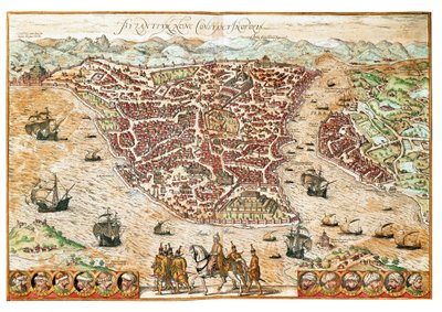 Byzancen kartta (kaiverrus tekijältä Franz Hogenberg