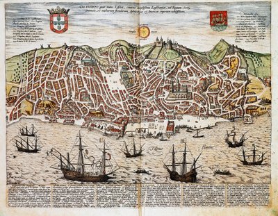 Lissabonin kartta - Portugali (kaiverrus tekijältä Franz Hogenberg