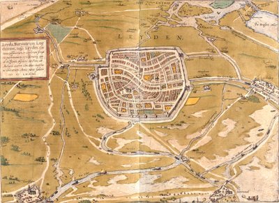 Leidenin (Leyden) suunnitelma, Alankomaat (etsaus tekijältä Franz Hogenberg