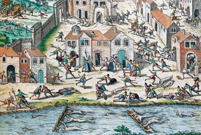 Kohtaus Ranskan uskonnollisista sodista, kaiverrus Franz Hogenberg (1535-1590), Ranska tekijältä Franz Hogenberg