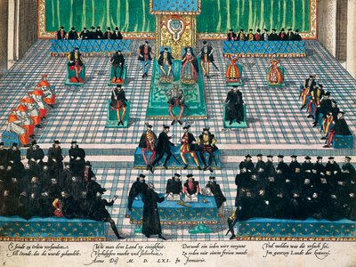 Kenraalin osavaltioiden istunto Orleansissa tammikuussa 1561, kaiverrus Franz Hogenberg (1535-1590), Ranska tekijältä Franz Hogenberg