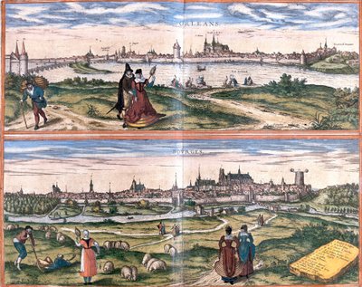 Näkymät Orleans et Bourgesista, Ranskasta (etsaus tekijältä Franz Hogenberg