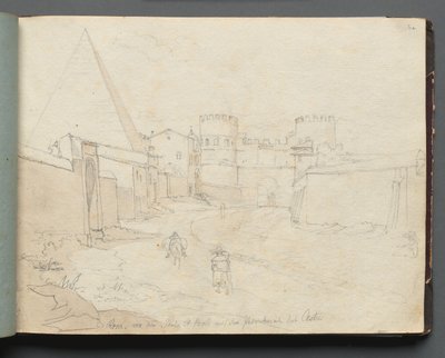 Albumi näkymistä Roomaan ja ympäristöön, Maisematutkimukset, sivu 06a: Rome von der Porta.... tekijältä Franz Johann Heinrich Nadorp