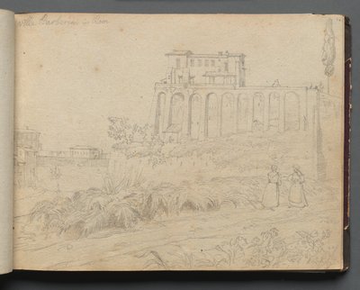 Albumi näkymistä Roomaan ja ympäristöön, Maisematutkimukset, sivu 07a: Villla Barberini Roomassa. tekijältä Franz Johann Heinrich Nadorp