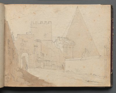 Albumi näkymistä Roomaan ja ympäristöön, Maisematutkimukset, sivu 08a: Porta St. Paolo. tekijältä Franz Johann Heinrich Nadorp