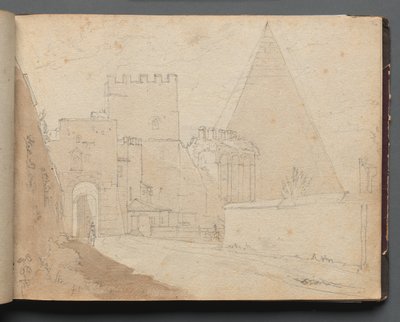 Albumi näkymistä Roomaan ja ympäristöön, Maisematutkimukset, sivu 08a: "Porta St. Paolo" tekijältä Franz Johann Heinrich Nadorp
