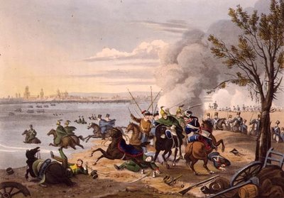 Napoleonin lento Reinin poikki lähellä Mentzin kaupunkia, jota liittolaiset jahtaavat tekijältä Franz Joseph (after) Manskirch