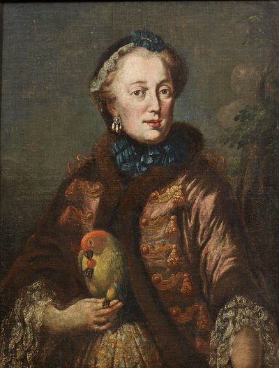 Saksa: Kurfürstin Maria Anna von Bayern mit Papagei Muotokuva Maria Anna Sophia Saksin (1728-1797), Baijerin kruununprinsessa ja lintu. tekijältä Franz Joseph Winder