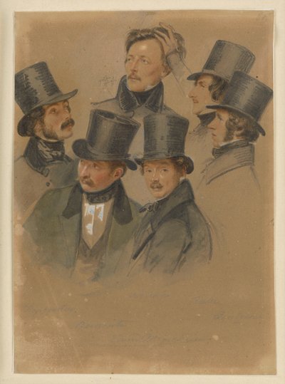 Gustav Boenisch, August Hopfgarten, Friedrich Jentzen, Eduard Meyerheim, Edmund Rabe, Johann Wilhelm Schirmer tekijältä Franz Krüger