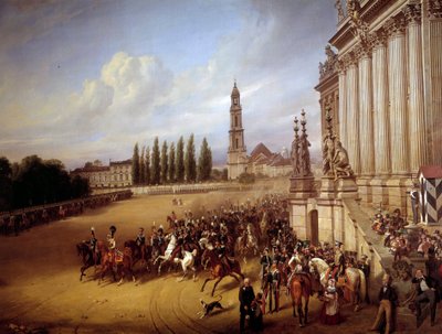 Paraati Postdamissa. Franz Krugerin (1797-1857) maalaus ec all. tekijältä Franz Krüger