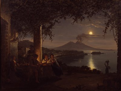 Kuutamoinen näkymä Napolinlahdelle (öljy kankaalle) tekijältä Franz Ludwig Catel