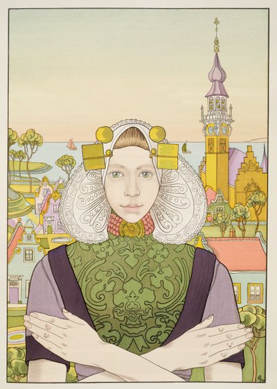 Hollantilainen tyttö, 1897, LEstampe Modernesta, julkaistu Paris 1897-99 tekijältä Franz M. Melchers