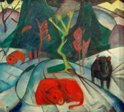 Biisonit talvella (punaiset biisonit) tekijältä Franz Marc