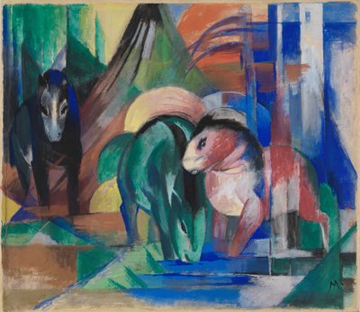 Kolme hevosta metsälammella tekijältä Franz Marc