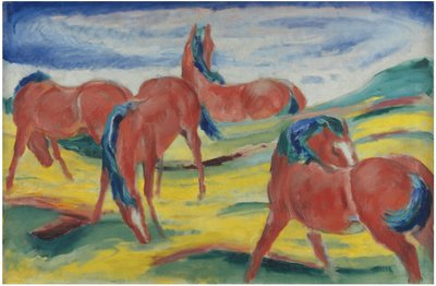 Hevosten laiduntaminen III, 1910 tekijältä Franz Marc