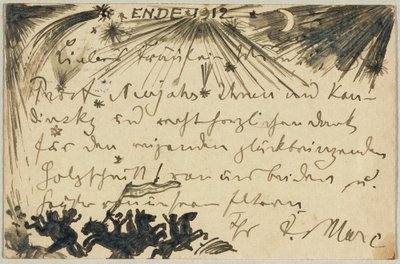 Uudenvuoden tervehdys, postikortti Gabriele Münterille Müncheniin tekijältä Franz Marc