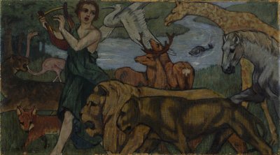 Orfeus eläinten seurassa, gobeliinin luonnos tekijältä Franz Marc