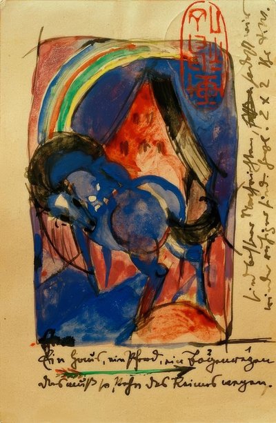Pferd und Haus mit Regenbogen tekijältä Franz Marc