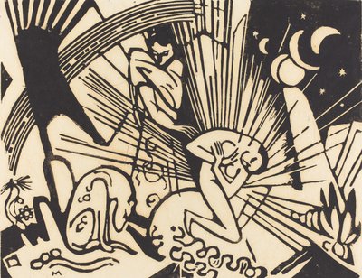 Sovinto (Versoehnung), 1912 (puupiirros mustalla japaninpaperilla) tekijältä Franz Marc