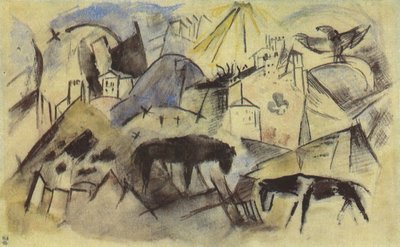Tirolin onneton maa (luonnos) tekijältä Franz Marc