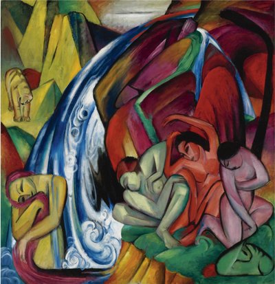 Vesiputous Naiset vesiputouksen alla, 1912 tekijältä Franz Marc
