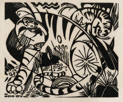 Tiger, 1912 (puupiirros japanilaiselle paperille) tekijältä Franz Marc