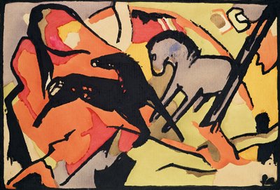 Kaksi hevosta, 191112 (intialainen muste ja wc paperilla) tekijältä Franz Marc