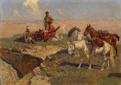 Kaukasialaiset ratsastajat levossa, 1917 tekijältä Franz Roubaud