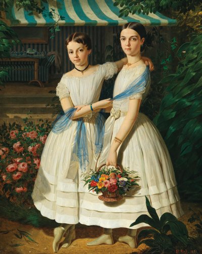 Franz Russ Muotokuva kahdesta sisaresta puutarhassa 1854 tekijältä Franz Russ the Elder