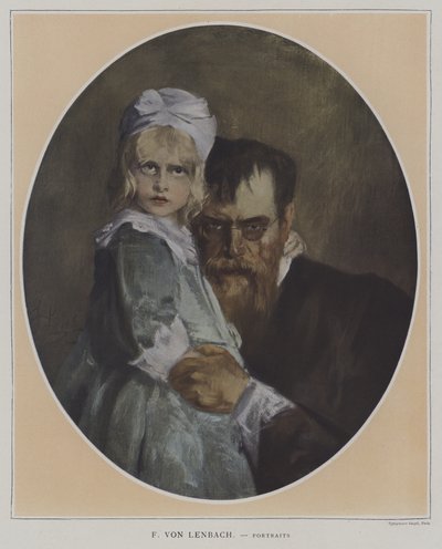 Omakuva tyttären kanssa (väri litho) tekijältä Franz Seraph von (after) Lenbach